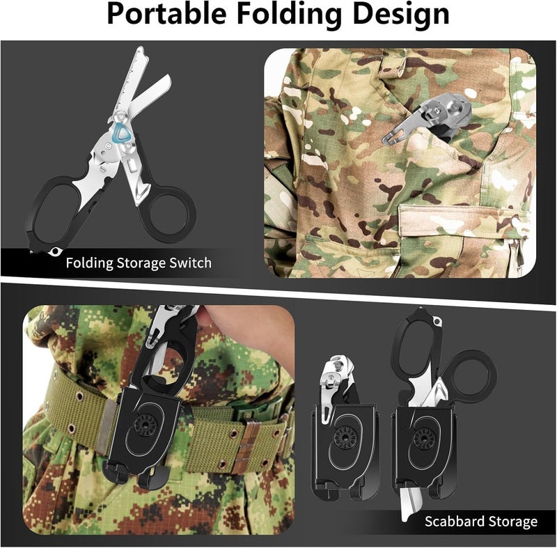 DEKELIY 6 In 1 Multifunctional Trauma Shears, Emergency Response Shears, Stainless Steel Foldable Shears With Holster, Medical Trauma Shears With Strap CutterBlack - Image 4